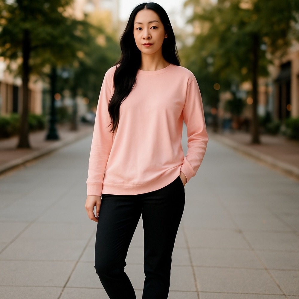 Pure Jill Everyday Relaxed Fit Long Sleeve Pockets Comfy Casual Top Peach M Pima